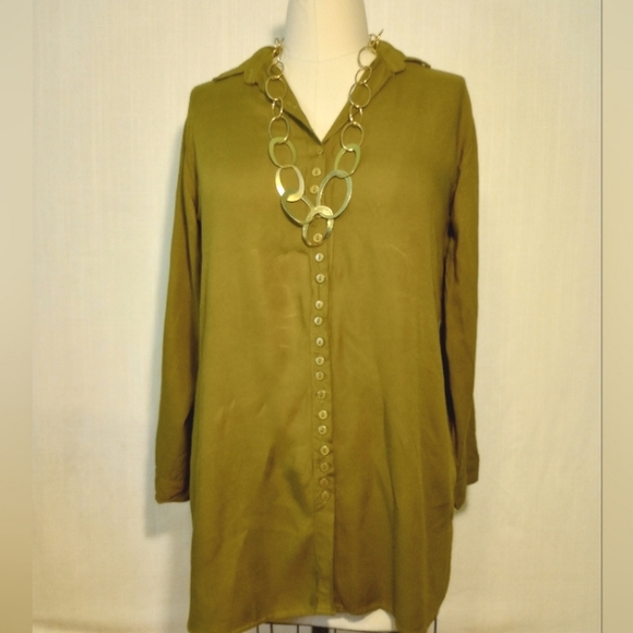 Anthropologie Moth Oversize Olive Button Down Shirt L - Picture 2 of 5